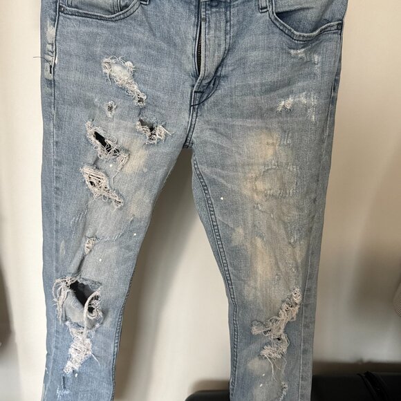 Allsaints Jeans Men's 30x31 Measured Denim Distressed Light Wash Skinny Fit - Picture 2 of 2